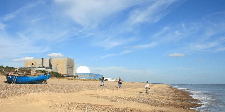 Sizewell beach with Sizewell A & B nuclear reactors