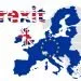 A map of Europe showing the EU block (blue) and the UK (Union Jack)