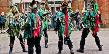 Traditional Molly Dancers performing at the Halesworth Day of Dance in Suffolk