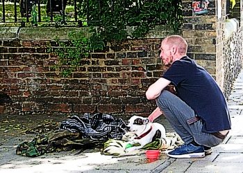 Homeless man with his dog in Norwich