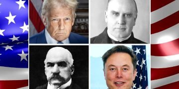 Portraits of Donald Trump, William McKinley, J Pierpont Morgan & Elon Musk