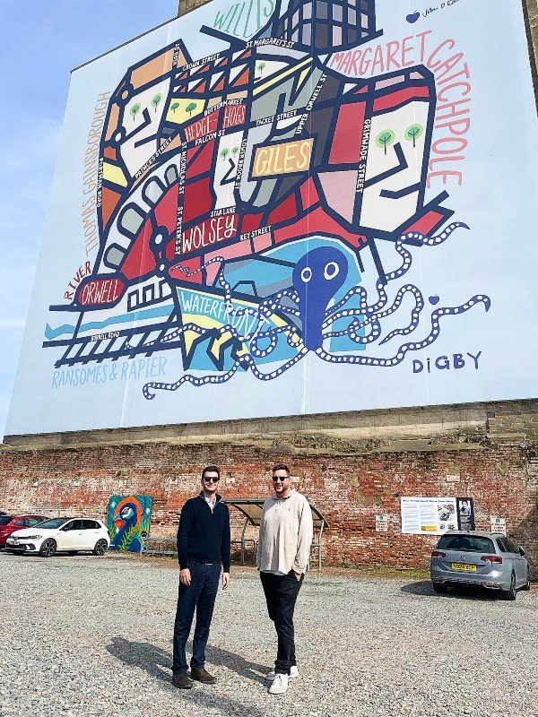 Jack Abbott MP with Lee Walker, Ipswich Central, in front of Sammi Wong's mural