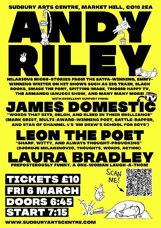 Poster for Andy Riley at the Sudbury Arts Centre