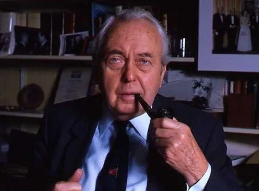 Portrait of Harold Wilson, smoking his pipe