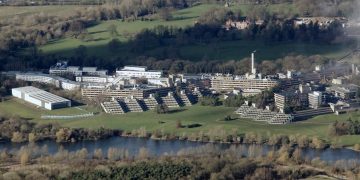 UEA aerial view of the whole site on a fine day in winter, taken across the University Broad.